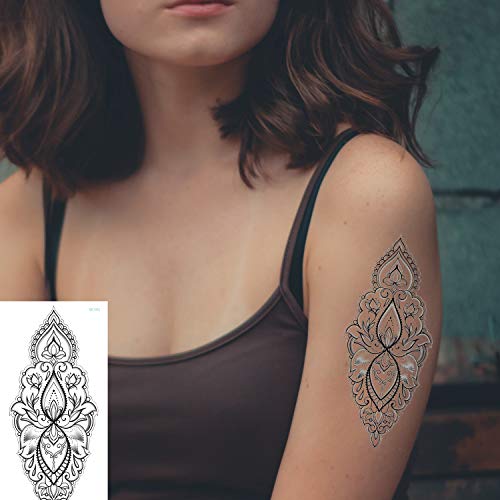 Konsait Tatuajes Temporales para Adultos Mujeres Niños, 14 grande Hojas Impermeable flor Tatuaje Temporal Falso Negro Tatuajes para brazos pecho trasero piernas