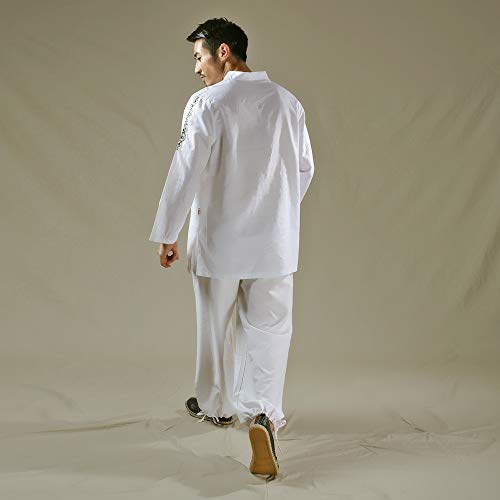 KSUA Traje de Yoga para Hombre con OM Diseño Algodón Zen Traje de meditación Ropa de Artes Marciales de Tai Chi Uniforme Mangas largas, Blanco EU S/Etiqueta M