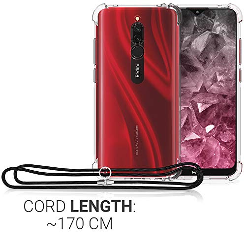 kwmobile Funda con Cuerda Compatible con Xiaomi Redmi 8 - Carcasa Transparente de TPU con Cuerda para Colgar en el Cuello