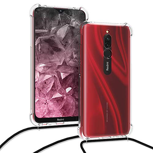 kwmobile Funda con Cuerda Compatible con Xiaomi Redmi 8 - Carcasa Transparente de TPU con Cuerda para Colgar en el Cuello