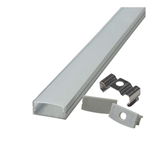 (LA) 5x Perfil de Aluminio 1m para Tira de LED con Cubierta Blanca Lechosa. Los tapones de los extremos y los clips de montaje de metal están incluidos en el Pack. (PACK X5)