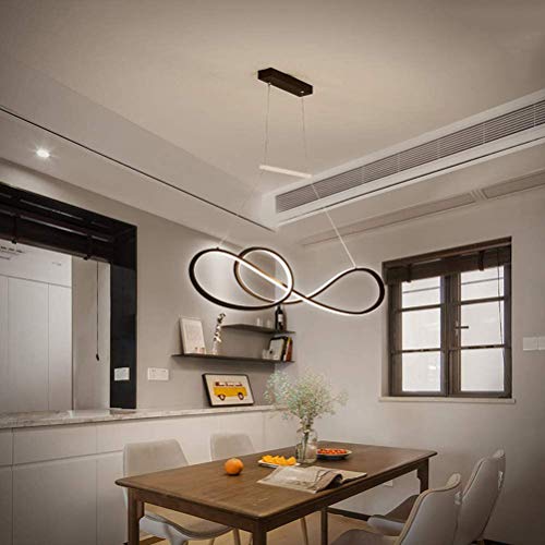 Lámpara colgante LED Regulable Lámpara de mesa de comedor moderna Diseño espiral Lámpara de suspensión ajustable en altura 53W con control remoto Luz colgante negra mesa de comedor Comedor Cocinas