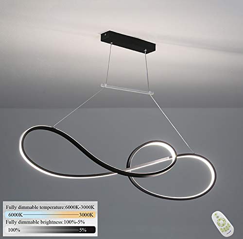 Lámpara colgante LED Regulable Lámpara de mesa de comedor moderna Diseño espiral Lámpara de suspensión ajustable en altura 53W con control remoto Luz colgante negra mesa de comedor Comedor Cocinas