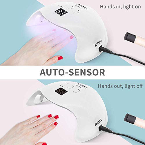 Lámpara UV Profesional, 48W Lampara Led Uñas Profesional con temporizador, Sensor para uñas de gel y Toe Nail Curing 21 Leds con pantalla LCD y temporizador 30s, 60s, 99s