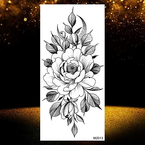 LAROI 10 Hojas Gran Realista Rosa Peonía Flor Tatuajes Temporales Adultos Mujer Festival Negro Tatuaje Pegatinas 3d Flor Dama Hombro Tatuajes Diy Gran Tatuaje Sexy Brazo Cadenas Patrón Tattoos