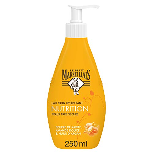 Le Petit Marseillais - Leche hidratante para piel muy seca, karité, almendra, argán, bomba de 250 ml, 1 unidad