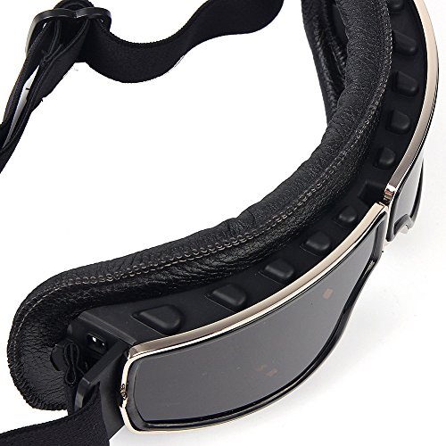 LEAGUE&CO Gafas de Moto Retro Vintage Gafas de Protección Gafas Piloto Gafas de Aviador, Gafas para Casco Harley Davidson Dyna Touring Trike Motocross Marco Negro, Lente Marron