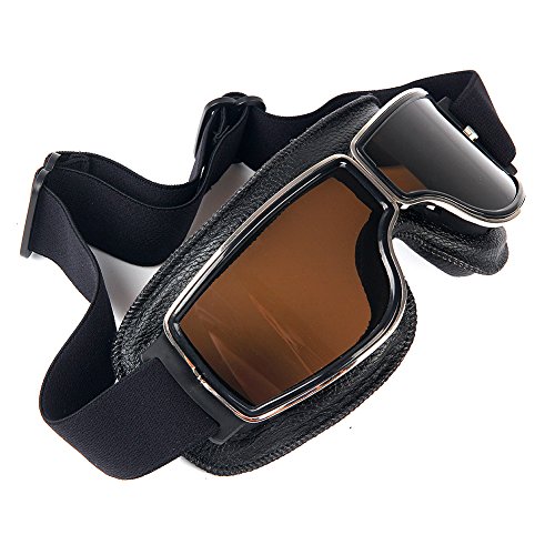 LEAGUE&CO Gafas de Moto Retro Vintage Gafas de Protección Gafas Piloto Gafas de Aviador, Gafas para Casco Harley Davidson Dyna Touring Trike Motocross Marco Negro, Lente Marron