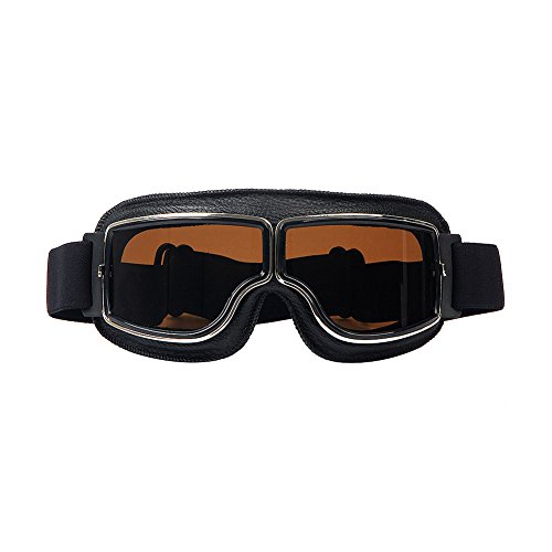 LEAGUE&CO Gafas de Moto Retro Vintage Gafas de Protección Gafas Piloto Gafas de Aviador, Gafas para Casco Harley Davidson Dyna Touring Trike Motocross Marco Negro, Lente Marron