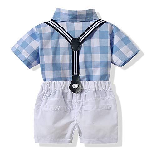 LEHOUR Bebés 2Pcs Trajes de Bautizo Camisa Bowtie Top + Tirantes Shorts Correa, Niños Formales Fiesta Outfit Gentleman Clothing Sets 0-24 M