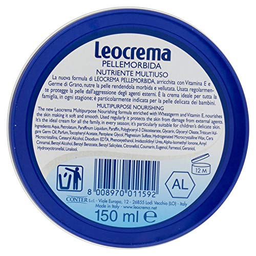 Leocrema: Pellemorbida Multipurpose Nourishing Cream with Vitamin E and Wheatgerm * 150ml * 5.07fl.oz * [ Italian Import ] by Leocrema