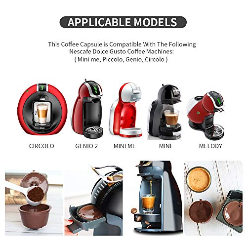 Letilio Filtros Cápsulas de Café Multicolor Rellenar reutilizar para Dolce Gusto Cafetera Fuerte al Menos 160 Veces de usos para reemplazo,3 pcs con 1 cucharóny 1 Cepillo de Limpieza