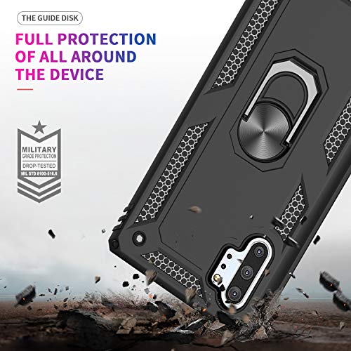 LeYi Funda Samsung Galaxy Note 10 Plus/Note 10 Plus 5G Armor Carcasa con 360 Anillo iman Soporte Hard PC y Silicona TPU Bumper antigolpes Case para movil Note 10+ con HD Protector de Pantalla,Negro