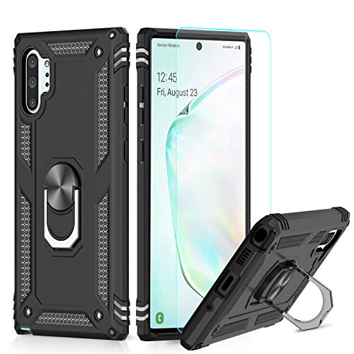 LeYi Funda Samsung Galaxy Note 10 Plus/Note 10 Plus 5G Armor Carcasa con 360 Anillo iman Soporte Hard PC y Silicona TPU Bumper antigolpes Case para movil Note 10+ con HD Protector de Pantalla,Negro