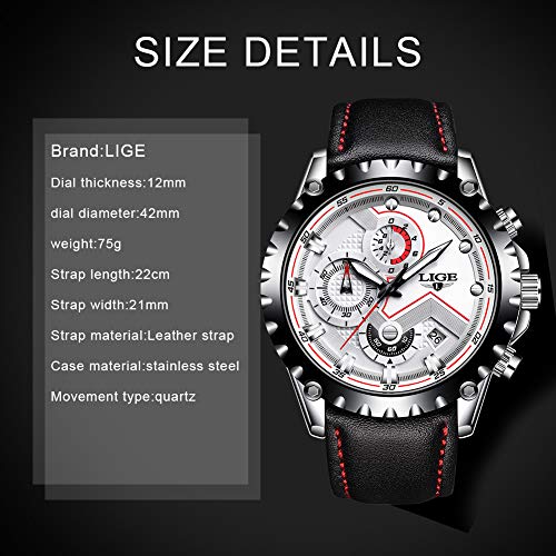 LIGE Relojes Hombres Clásico Blanco Analógico Cuarzo Relojes Hombres Moda Negro Cuero Relojes