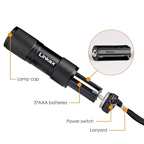 Linkax Linterna Ultravioleta Led Linterna UV flashlight 9 LED Ultravioleta Detectar manchas de orina de mascotas Luz negra 395nm luz ultravioleta [2 Paquete]