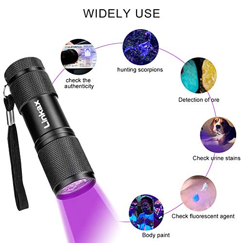 Linkax Linterna Ultravioleta Led Linterna UV flashlight 9 LED Ultravioleta Detectar manchas de orina de mascotas Luz negra 395nm luz ultravioleta [2 Paquete]