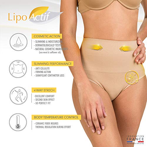 Lipo Active – Braga reductora para mujer – Diario/noche – Funda reductora – Anti celulitis reafirmante y efecto push up – Tecnología francesa Cosméto Ceremic duna Small-Medium