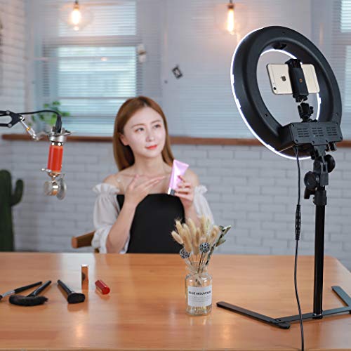 LIU UK Ring Light Kit De Luz De Anillo De Maquillaje De Mesa 16 Pulgadas Regulable Mini Led Anillo De Luz con Soporte De Escritorio Soporte para TeléFono Clip para Belleza Blog Maquillaje Selfie