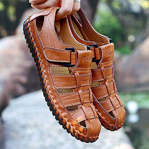 Liushoes Hombres de Calidad de Cuero de Vaca Sandalias de Playa al Aire Libre Verano Zapatos Hechos a Mano Transpirable Recortar Casual Antideslizante Suela de Goma Calzado for Senderismo