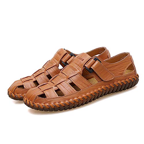 Liushoes Hombres de Calidad de Cuero de Vaca Sandalias de Playa al Aire Libre Verano Zapatos Hechos a Mano Transpirable Recortar Casual Antideslizante Suela de Goma Calzado for Senderismo