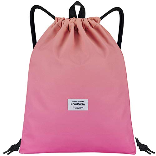 LIVACASA Mochilas de Cuerdas Hombre Mujer Grandes Bolsas de Cuerdas Gimnasio Cordones Cómodos Ajustable con Asa A Prueba de Agua Naranja y Rosa Degradado