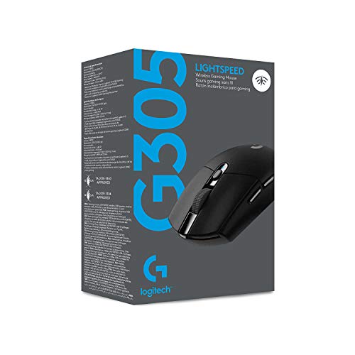 Logitech G305 Lightspeed Ratón Gaming Inalámbrico, Captor HERO 12,000 DPI, Ultra-ligero, Batería de 250h, Memoría Integrada, Compatible con PC/Mac , Negro