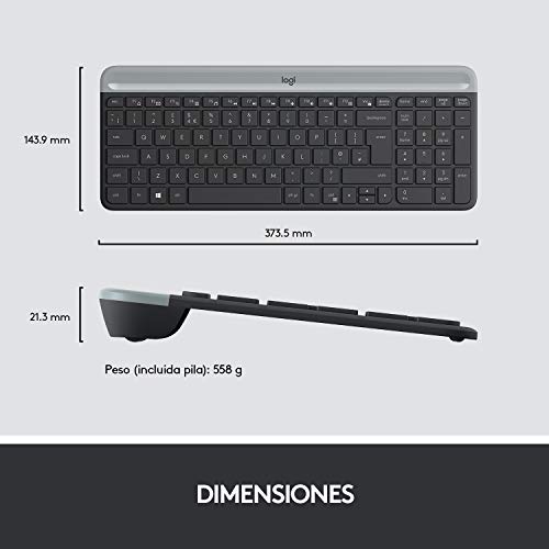 Logitech MK470 Combo Teclado y Ratón Inalámbrico para Windows, 2.4 GHz con Receptor USB Unifying, Diseño Compacto, Batería de Adecuada Duración, Disposición QWERTY Español, Negro