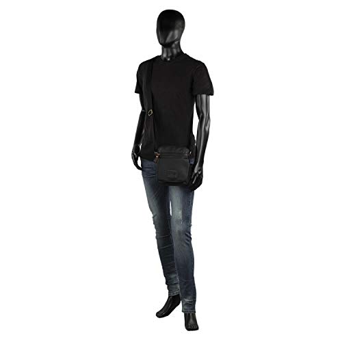 Lois - Bolso Bandolera de Hombre de Lona Denim y Piel Ajustable Múltiples Compartimentos Funcional Práctica Cómoda para Uso Diario 307821, Color Negro