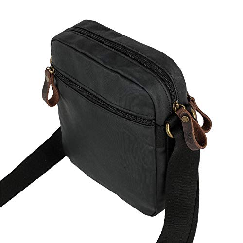 Lois - Bolso Bandolera de Hombre de Lona Denim y Piel Ajustable Múltiples Compartimentos Funcional Práctica Cómoda para Uso Diario 307821, Color Negro