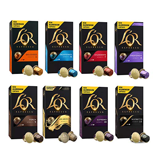 L'OR Espresso - Surtido de Café Expreso -Cápsulas de café de aluminio compatibles con máquinas Nespresso® - 8 paquetes de 10 cápsulas cada uno (80 Porciones)