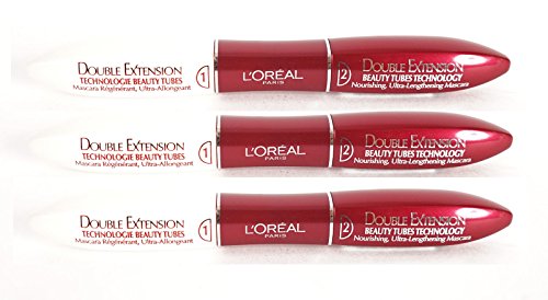 L'oreal paris - 3 x l'oréal paris double extension beauty tubes technology black mascara new