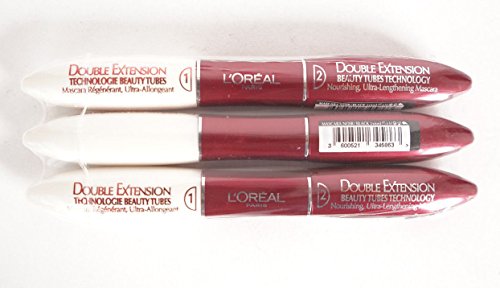 L'oreal paris - 3 x l'oréal paris double extension beauty tubes technology black mascara new