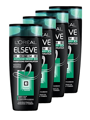 L'Oréal Paris, Elsève. Champú Arginina Resist para cabellos frágiles con tendencia a la caída, para hombre, de 250 ml - Lot de 4