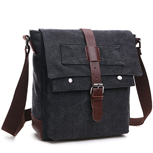 LOSMILE Hombres Lona Bolso de Bandolera La Bolsa de Mensajero Bolsa de Lona Bolsa de Hombro Messenger Bag. (M, Negro)