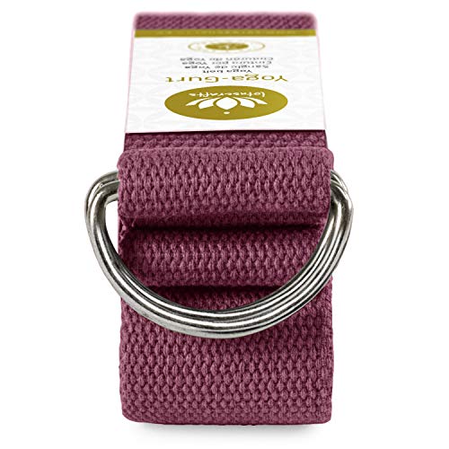 Lotuscrafts Yoga Cinturon Algodon - 100% Algodon (Cultivo Biológico) - Correa Yoga Algodon para Mejores Estiramientos - Cinturón de Yoga con Cierre de Metal - Yoga Strap Belt [250 x 3,8 cm]