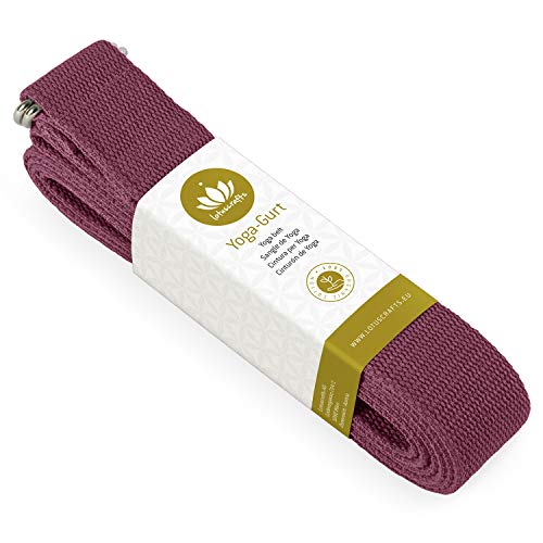 Lotuscrafts Yoga Cinturon Algodon - 100% Algodon (Cultivo Biológico) - Correa Yoga Algodon para Mejores Estiramientos - Cinturón de Yoga con Cierre de Metal - Yoga Strap Belt [250 x 3,8 cm]