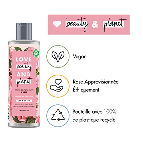 Love Beauty And Planet, Gel Douche Rosée Hydratante, Pour Tous Types de Peaux, Certifié Vegan, Flacon de 400ml