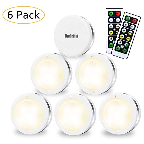 Luces para Gabinetes LED, Cadrim 6 Packs Luces Nocturnas LED Inalámbricas con Dos Remoto, Luces de Armarios Regulables,Luces que Funcionan con Baterías (no Incluidas) para Iluminación de Armarios etc