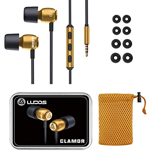 LUDOS Clamor Auriculares con Micrófono y Cable, Cascos Espuma de Memoria, Cable Reforzado, Graves y Control de Volumen Earphones para Mi, Xiaomi, iPhone, Samsung, Huawei, Ordenador, Portátil, PC