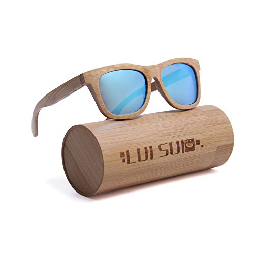 LUI SUI Gafas de sol de madera de bambú polarizadas Retro Vintage Style Unisex Gentleman Lady Man Woman con estuche Caja de regalo