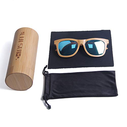 LUI SUI Gafas de sol de madera de bambú polarizadas Retro Vintage Style Unisex Gentleman Lady Man Woman con estuche Caja de regalo