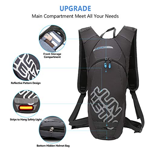 LUROON Mochila de Hidratación con 2L Bolsa de Agua sin BPA, Ligero Portátil Mochila de Correr para Hacer Ejercicio, Escalar, Acampar, Esquiar, Bicicleta, Trekking para Hombres Mujeres (Gris)