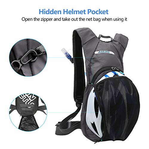 LUROON Mochila de Hidratación con 2L Bolsa de Agua sin BPA, Ligero Portátil Mochila de Correr para Hacer Ejercicio, Escalar, Acampar, Esquiar, Bicicleta, Trekking para Hombres Mujeres (Gris)