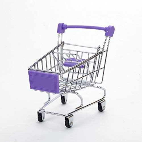 Lurrose 3 unids Mini Carrito de la compra Maquillaje Esponja Holder Cosméticos Almacenamiento Carro de supermercado Los niños pretenden jugar juguete de hierro carro