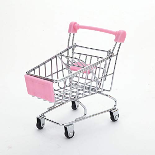 Lurrose 3 unids Mini Carrito de la compra Maquillaje Esponja Holder Cosméticos Almacenamiento Carro de supermercado Los niños pretenden jugar juguete de hierro carro