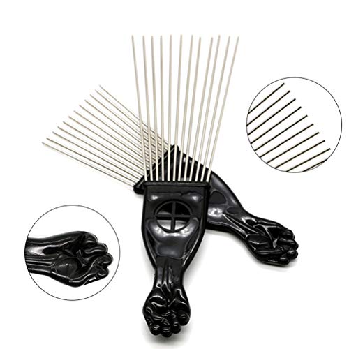 Lurrose Afro Comb Metal African American Pick Peine Mango de plástico Peine desenredante Peluquería Rastrillo Peine para peinado (K1)