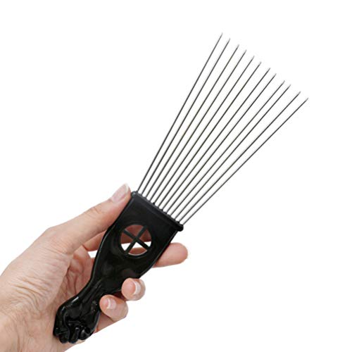 Lurrose Afro Comb Metal African American Pick Peine Mango de plástico Peine desenredante Peluquería Rastrillo Peine para peinado (K1)