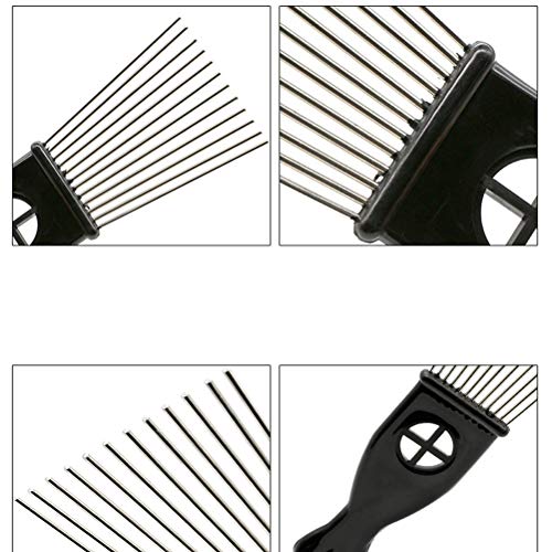 Lurrose Afro Comb Metal African American Pick Peine Mango de plástico Peine desenredante Peluquería Rastrillo Peine para peinado (K1)