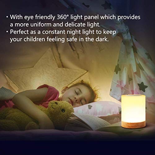 Luz de Nocturna LED, Lámpara de Mesita de Noche Inteligente, Control Tactil, Regulable, USB Recargable, Portátil, Cambio de Color RGB para Niños, Habitación, Cámping (Blanco Cálido)